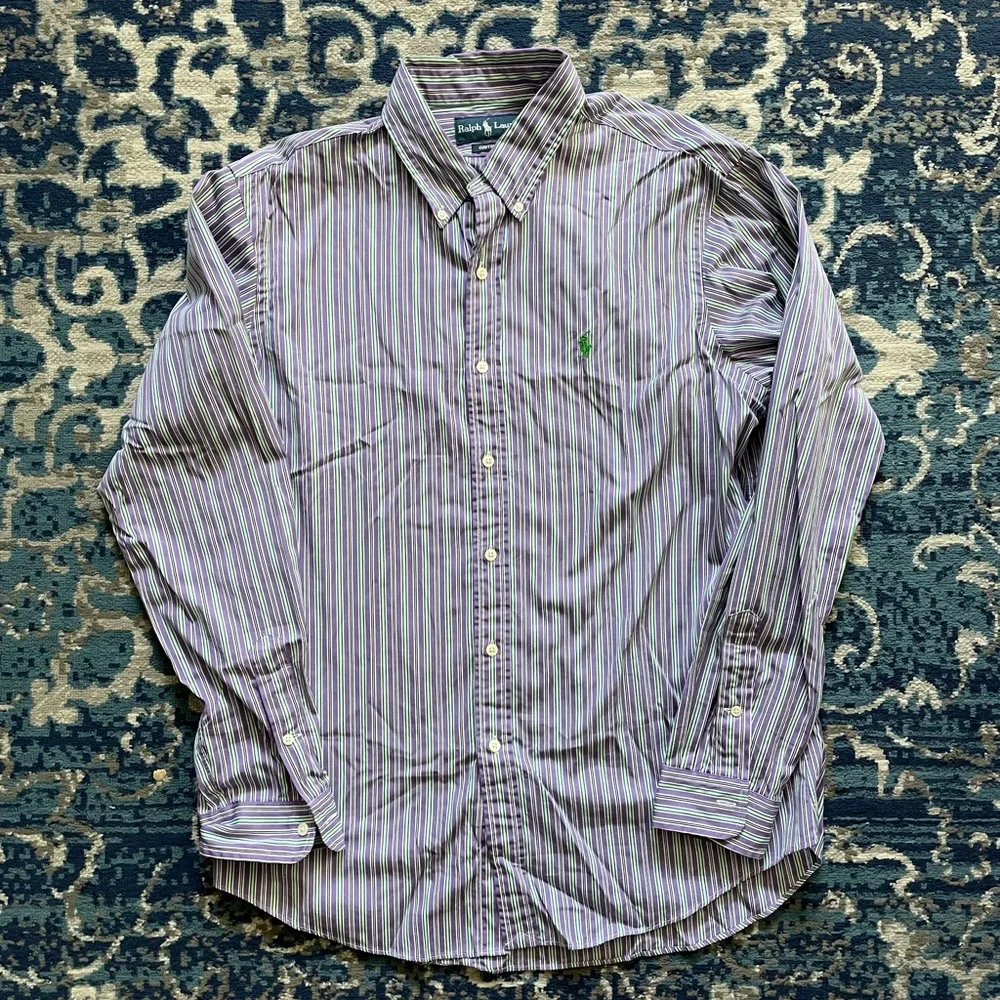 Ralph Lauren Polo Purple and Green Stripe Button Down Collar Shirt - Picture 2 of 3